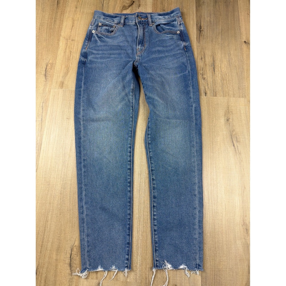 American‎ Eagle Mom Jeans Womens 2 Regular Blue Medium Wash Raw Hem High Waisted